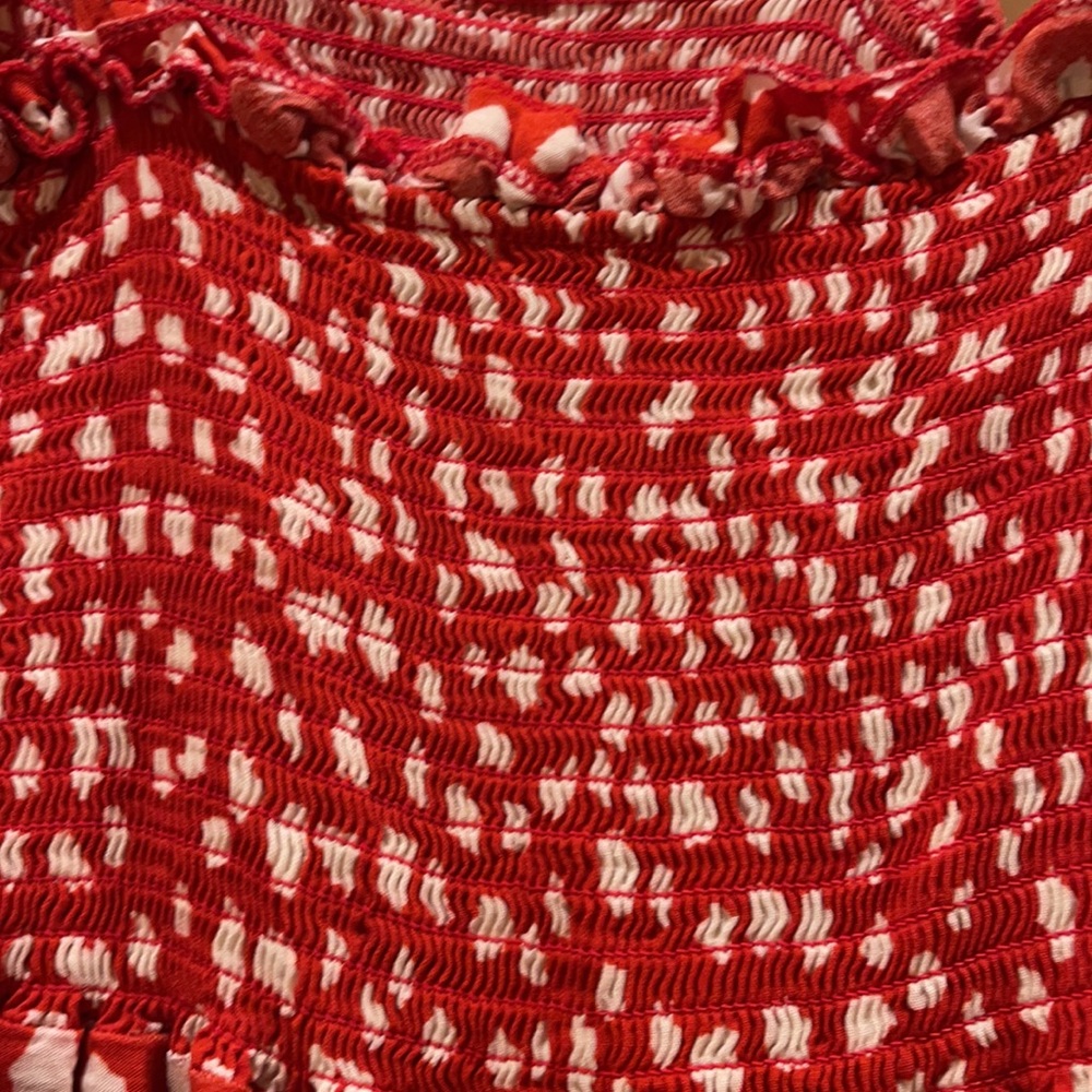 Red with white polka dot mid length dress-Size Large - Picture 3 of 6